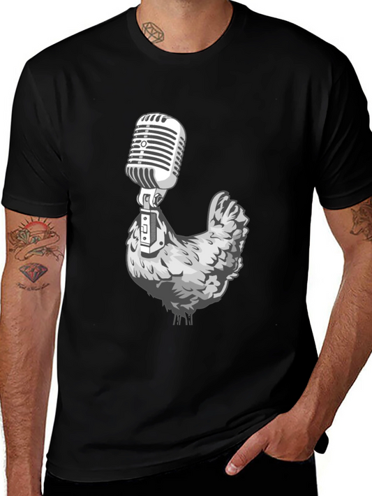 Chicken Microphone Graphic Tee - Black T-Shirt