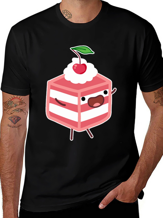 Funny Cake Slice Graphic Tee - Black
