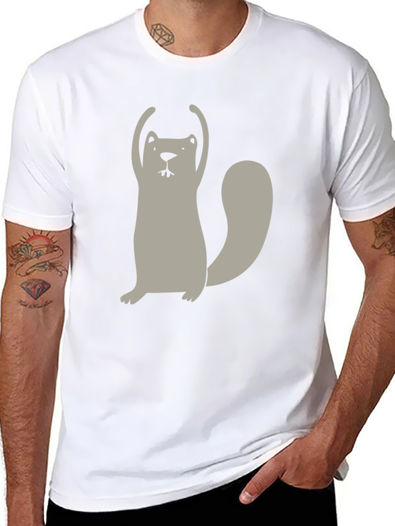 Funny Cartoon Beaver Black T-Shirt