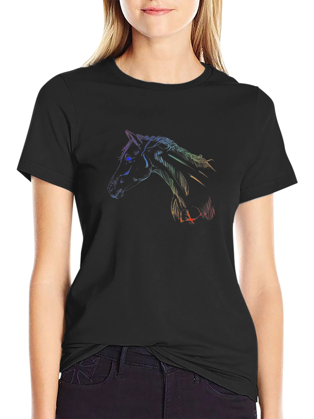 Rainbow Horse Graphic Black T-Shirt