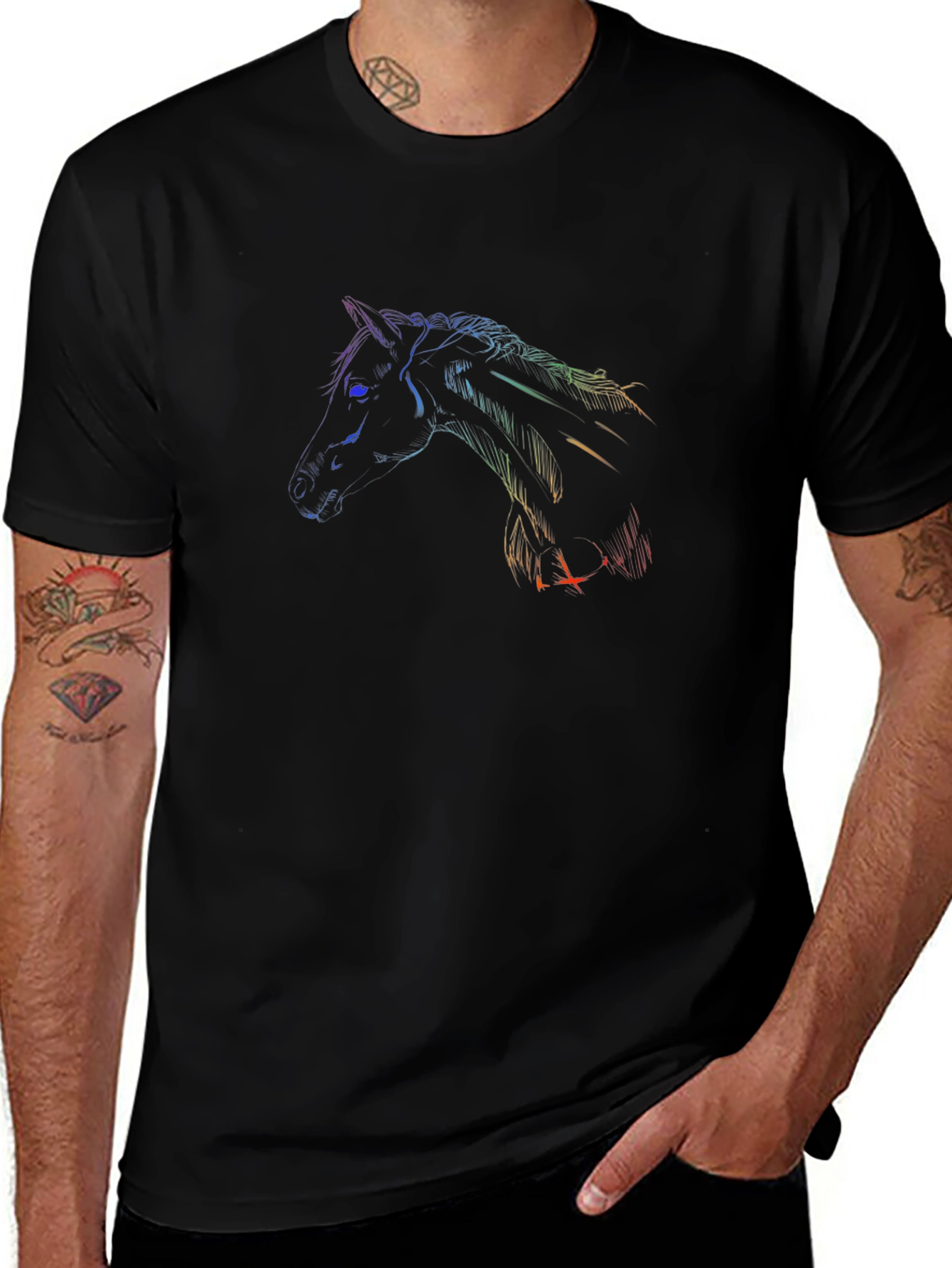 Rainbow Horse Graphic Black T-Shirt