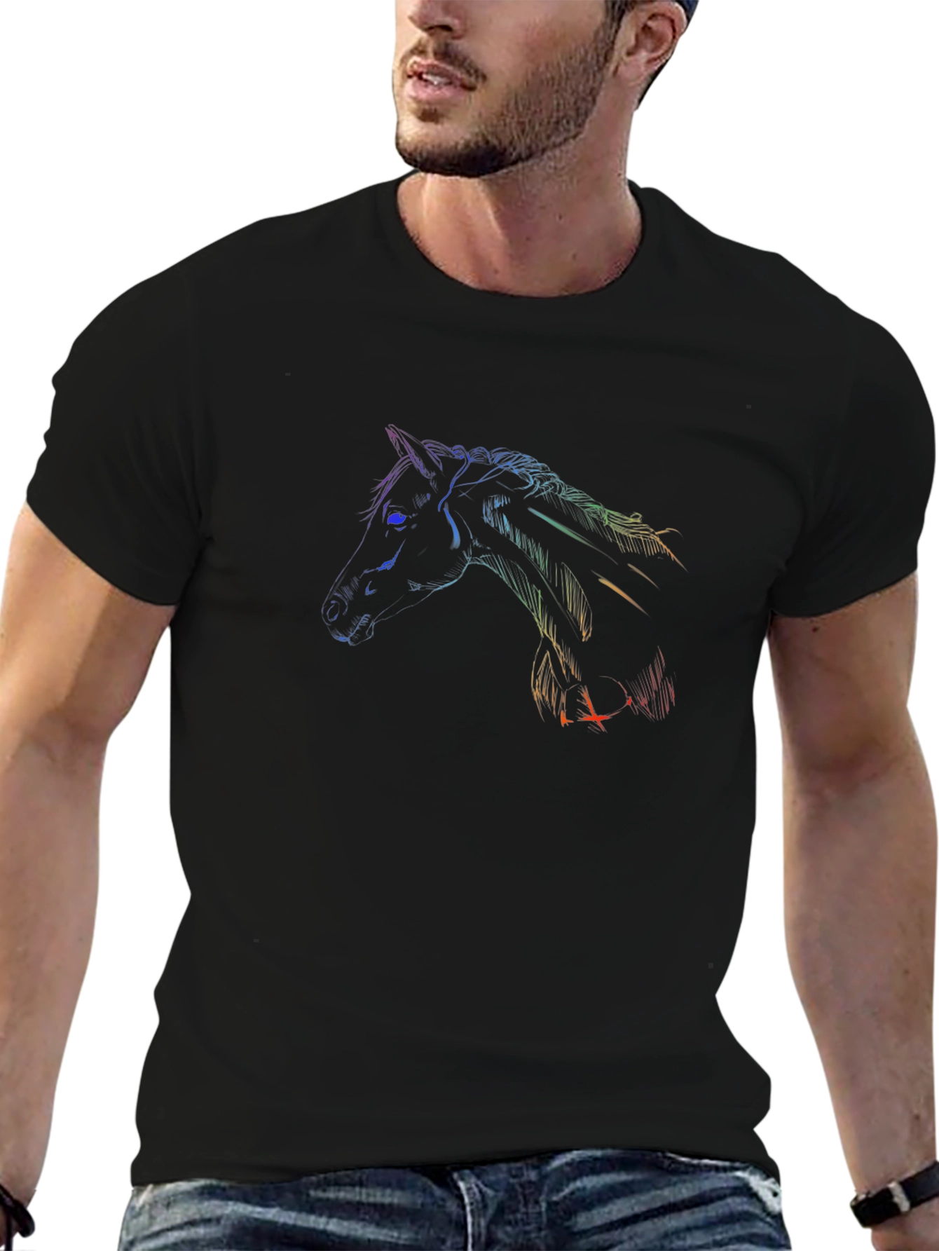 Rainbow Horse Graphic Black T-Shirt