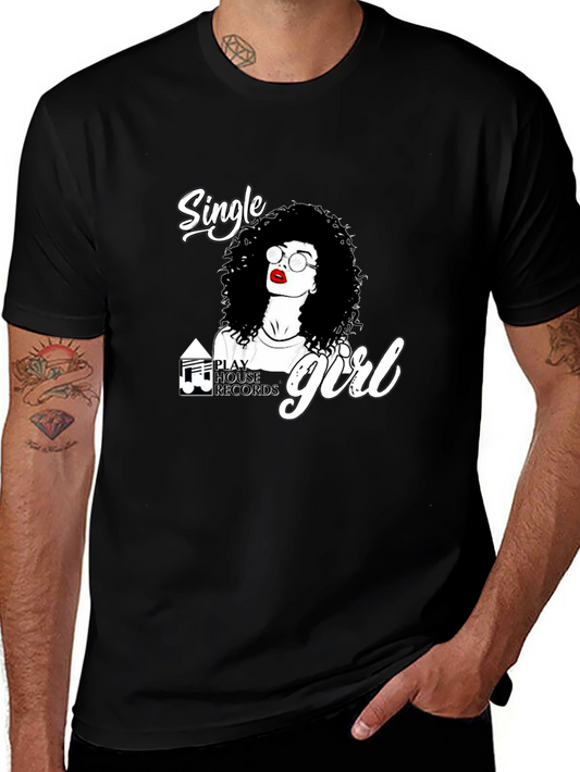 Single Girl Graphic Tee - Black Cotton Blend