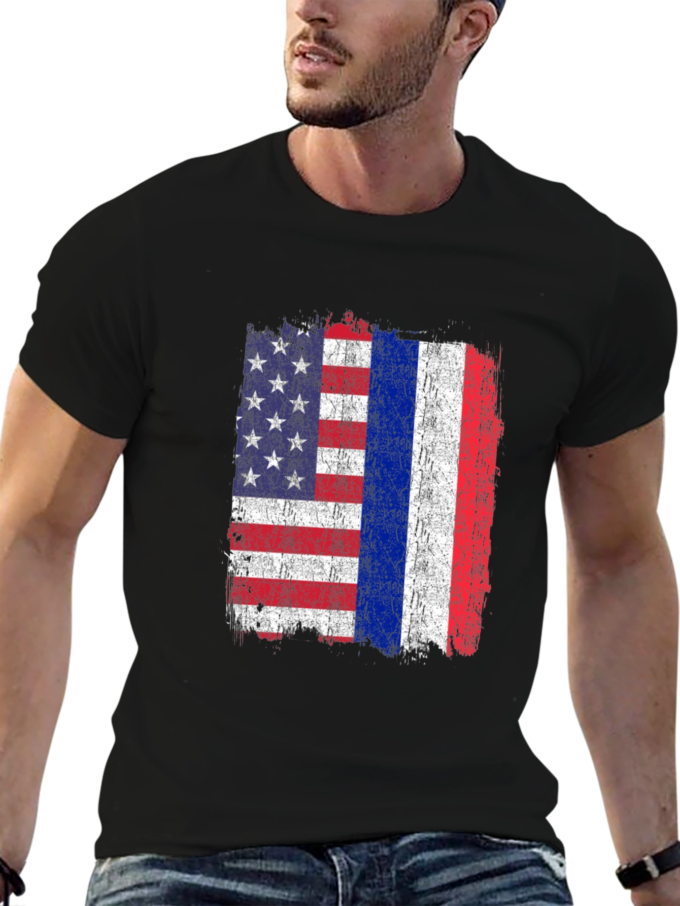 USA and Russia Flag Graphic Tee