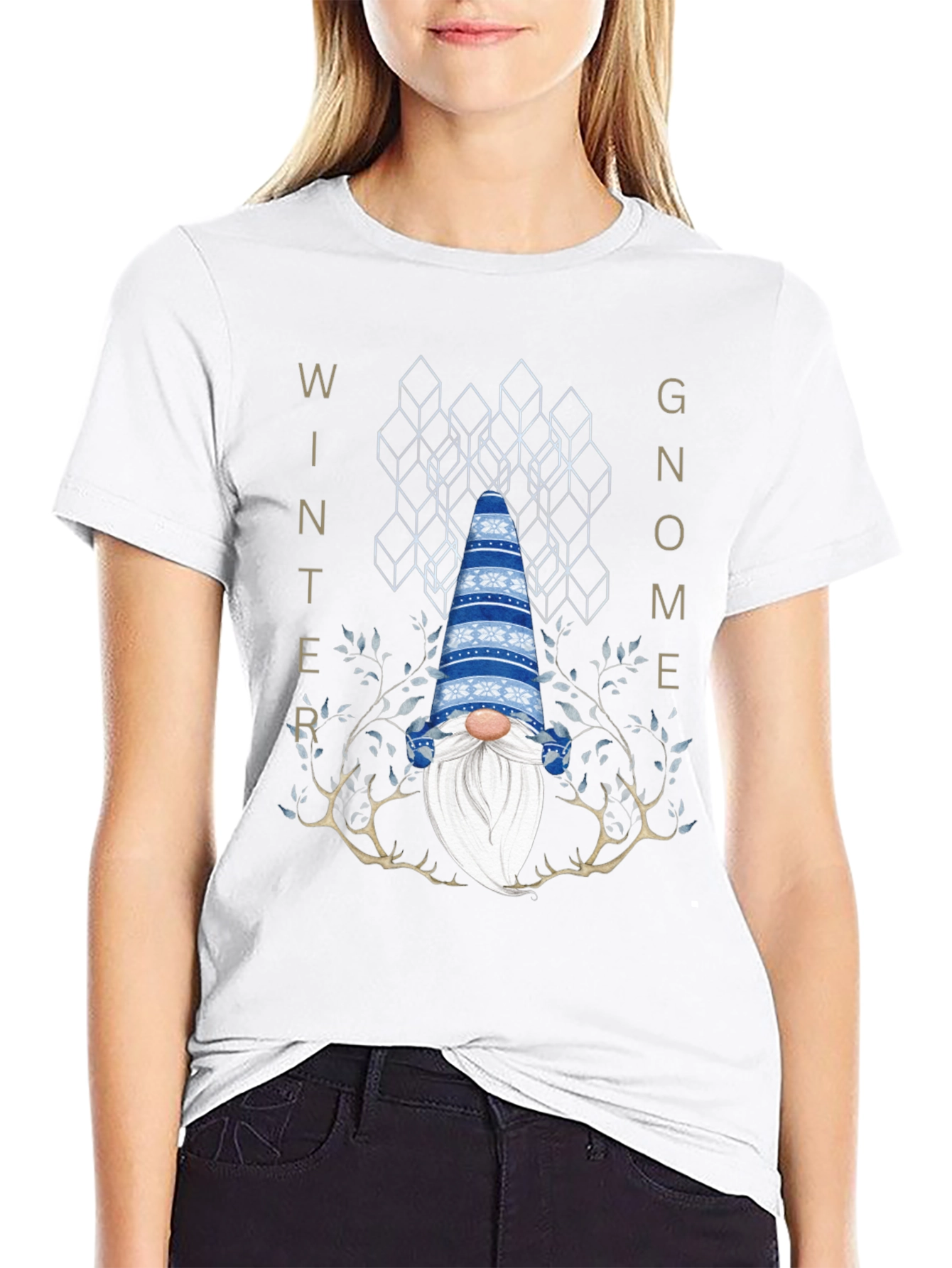 Winter Gnome Graphic Tee - Black Crew Neck