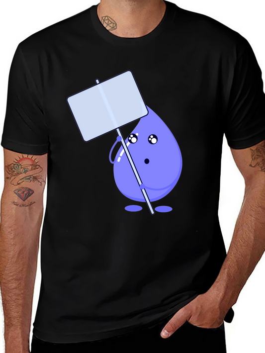 Cute Water Drop Holding Sign Black T-Shirt