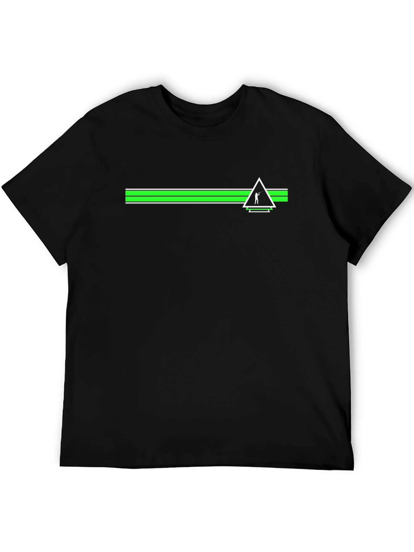 Modern Green Striped Graphic Tee - Black