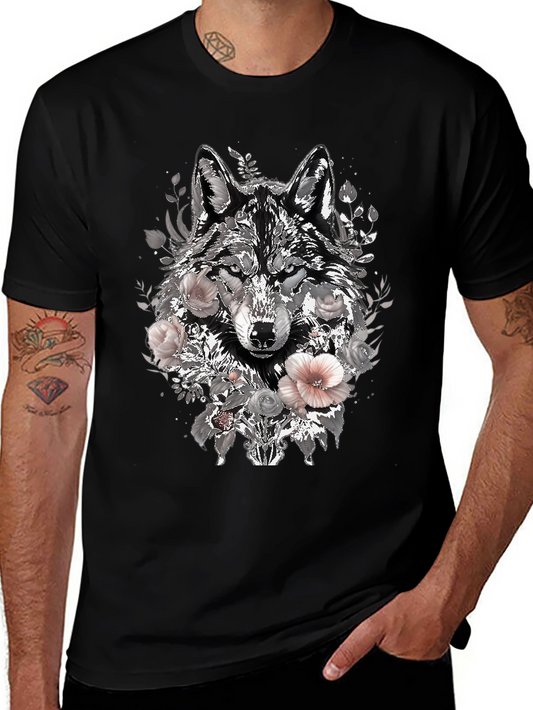 Floral Wolf Graphic Tee - Black