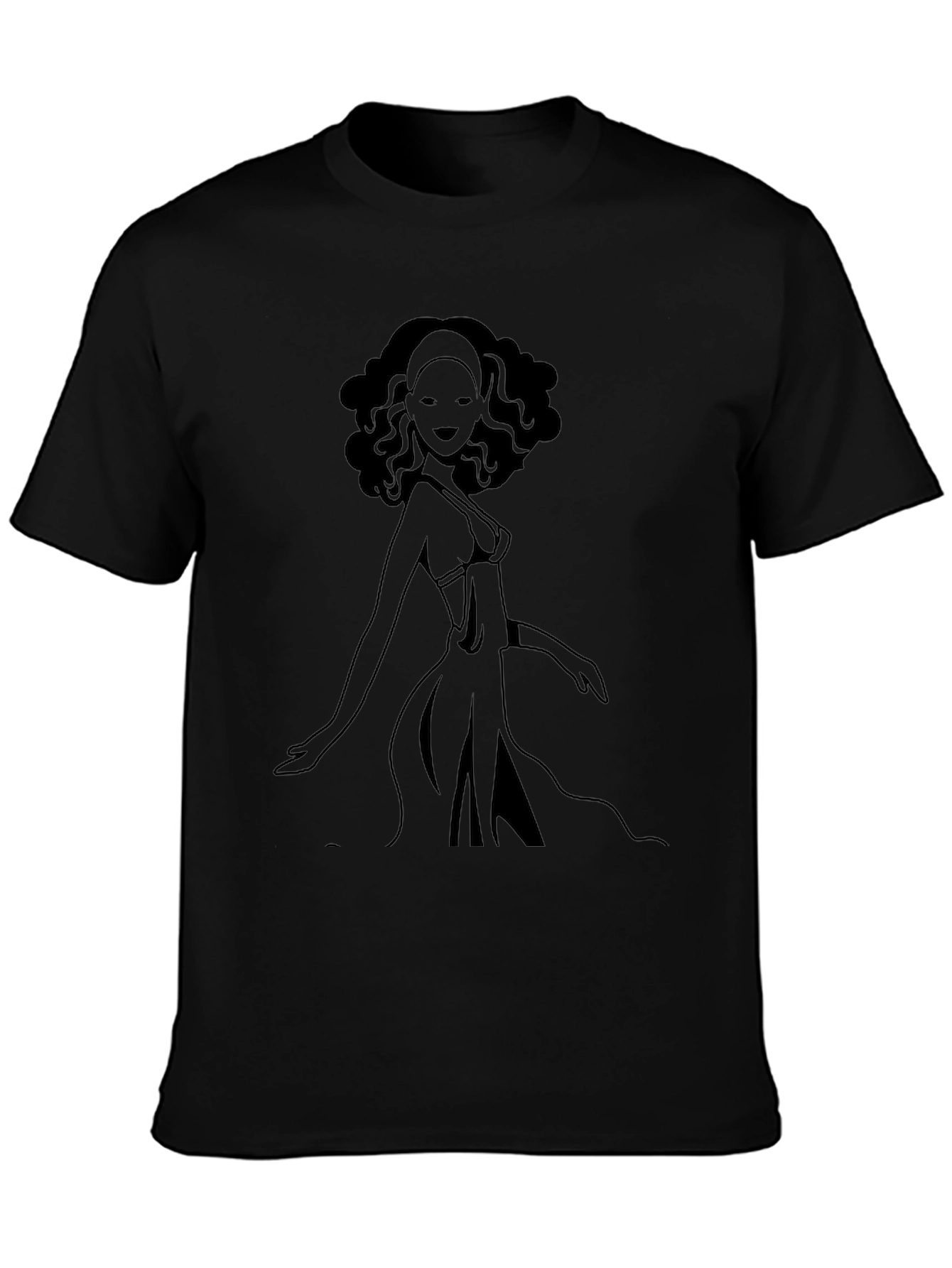Black T-Shirt with Graphic Woman Design
