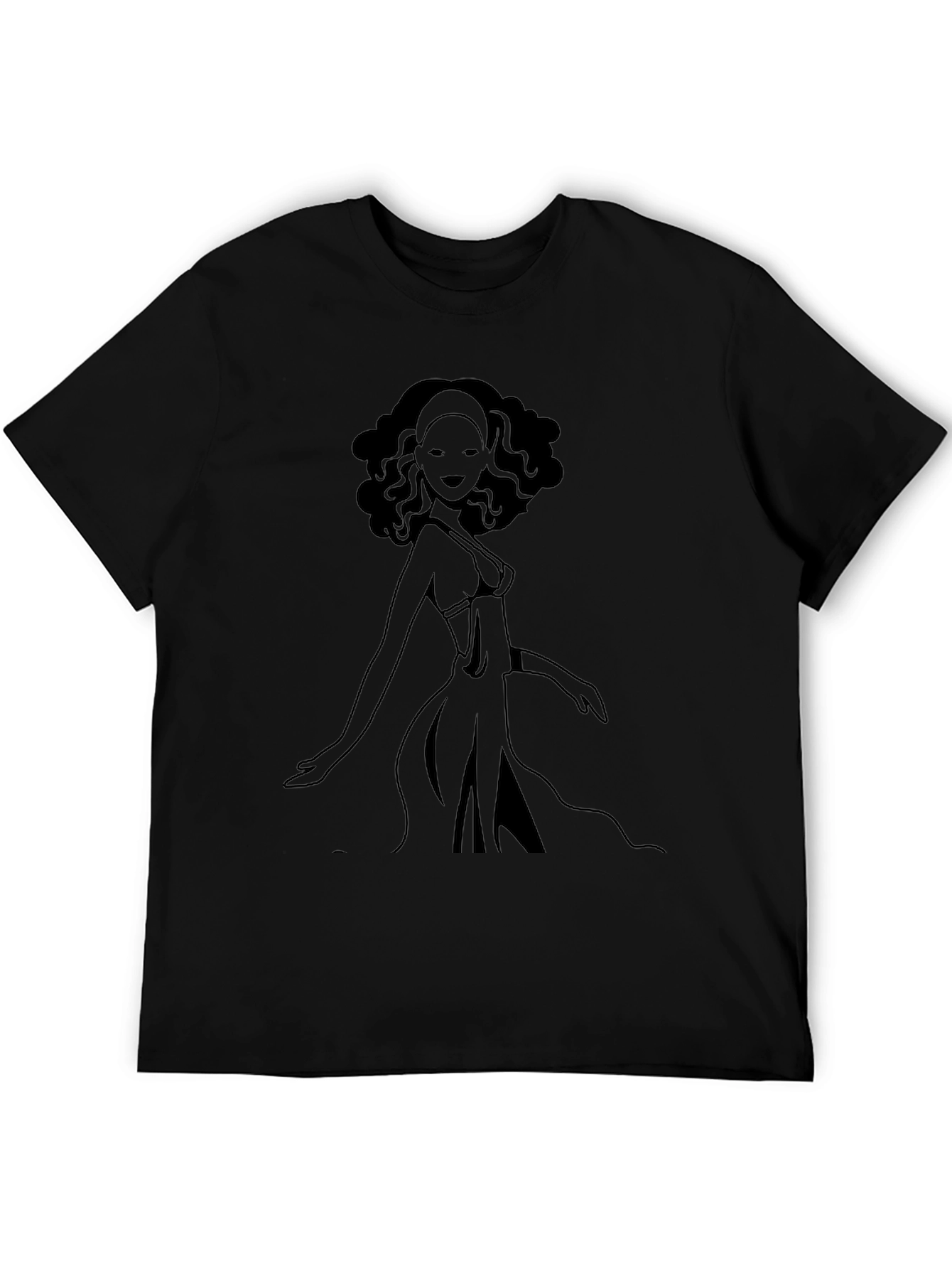 Black T-Shirt with Graphic Woman Design