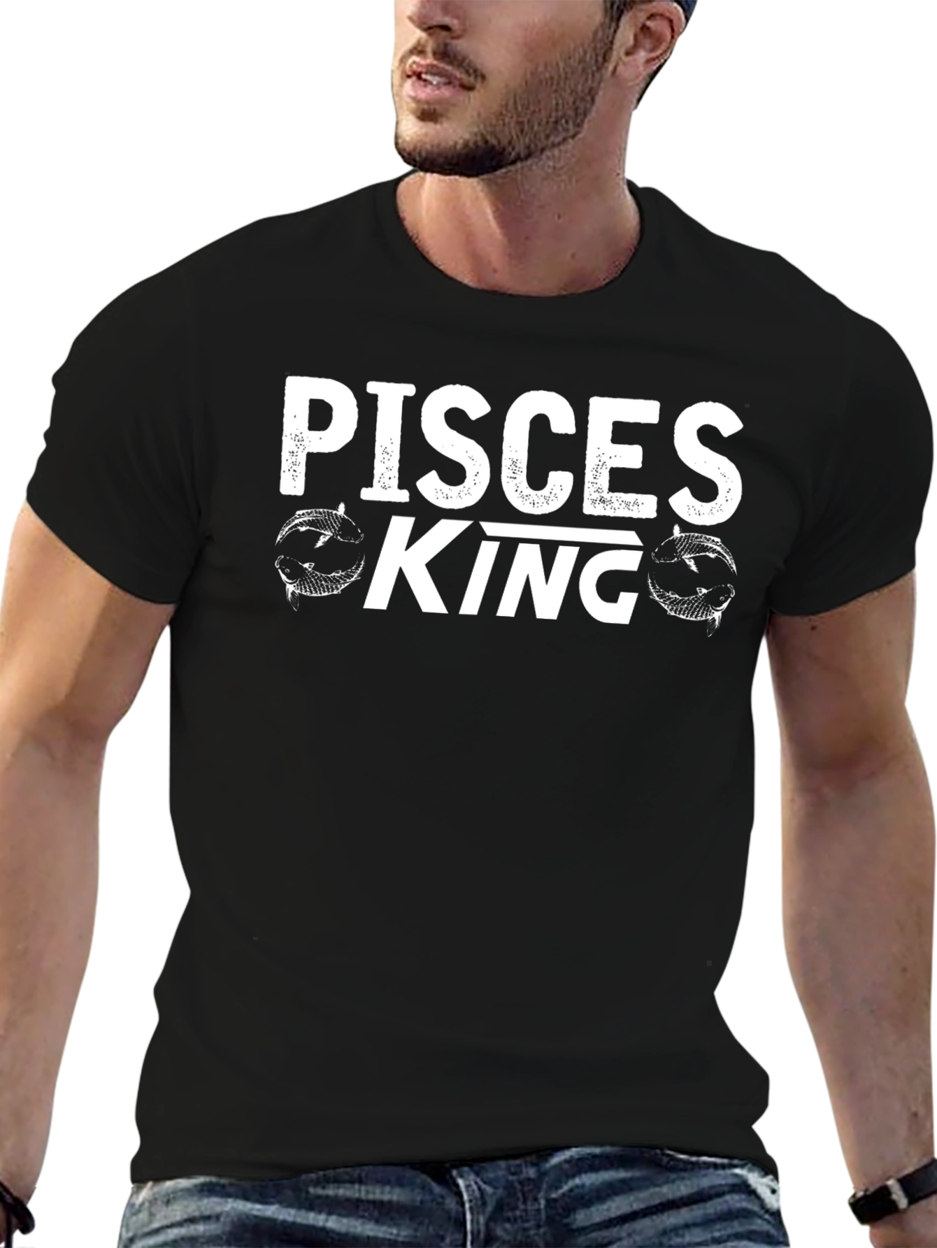 Pisces King Graphic Tee - Black Cotton Blend Shirt