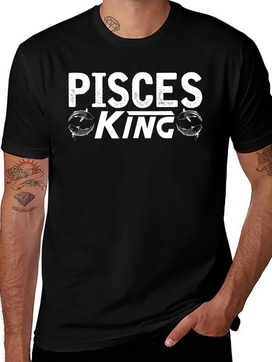 Pisces King Graphic Tee - Black Cotton Blend Shirt