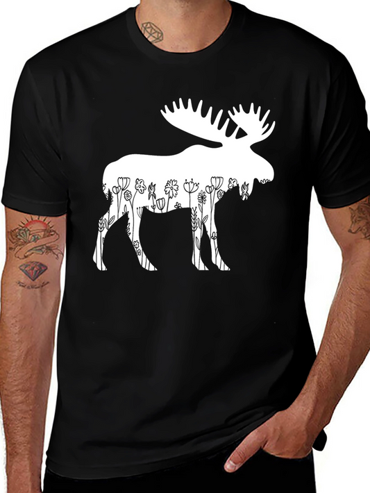 Floral Moose Graphic T-Shirt - Black