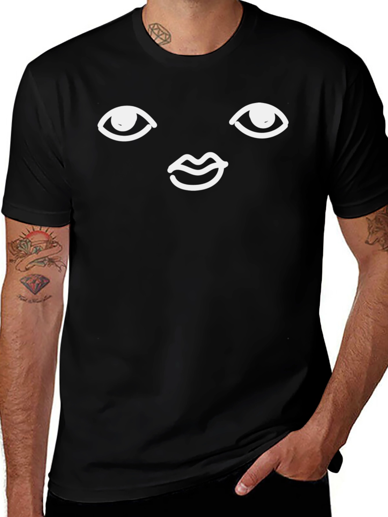 Minimalist Face Black T-Shirt Simple Graphic Tee