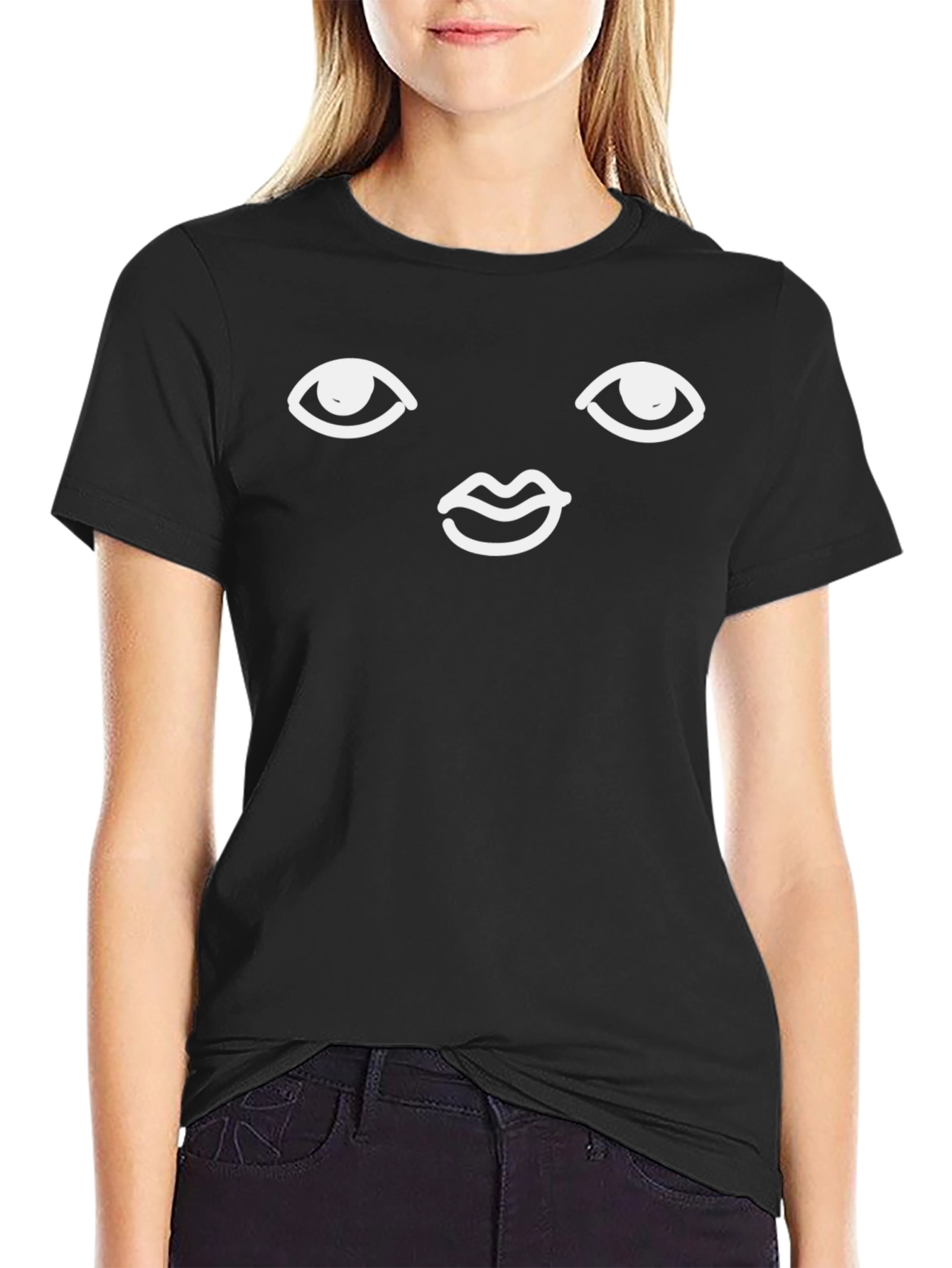 Minimalist Face Black T-Shirt Simple Graphic Tee