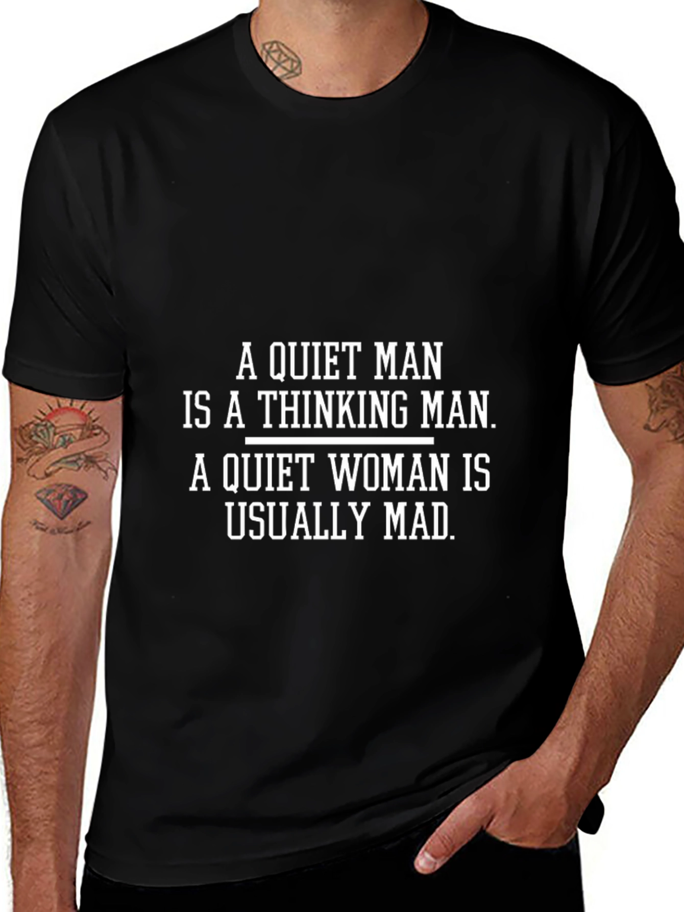 Funny Quiet Man Thinking Mad Woman T-Shirt