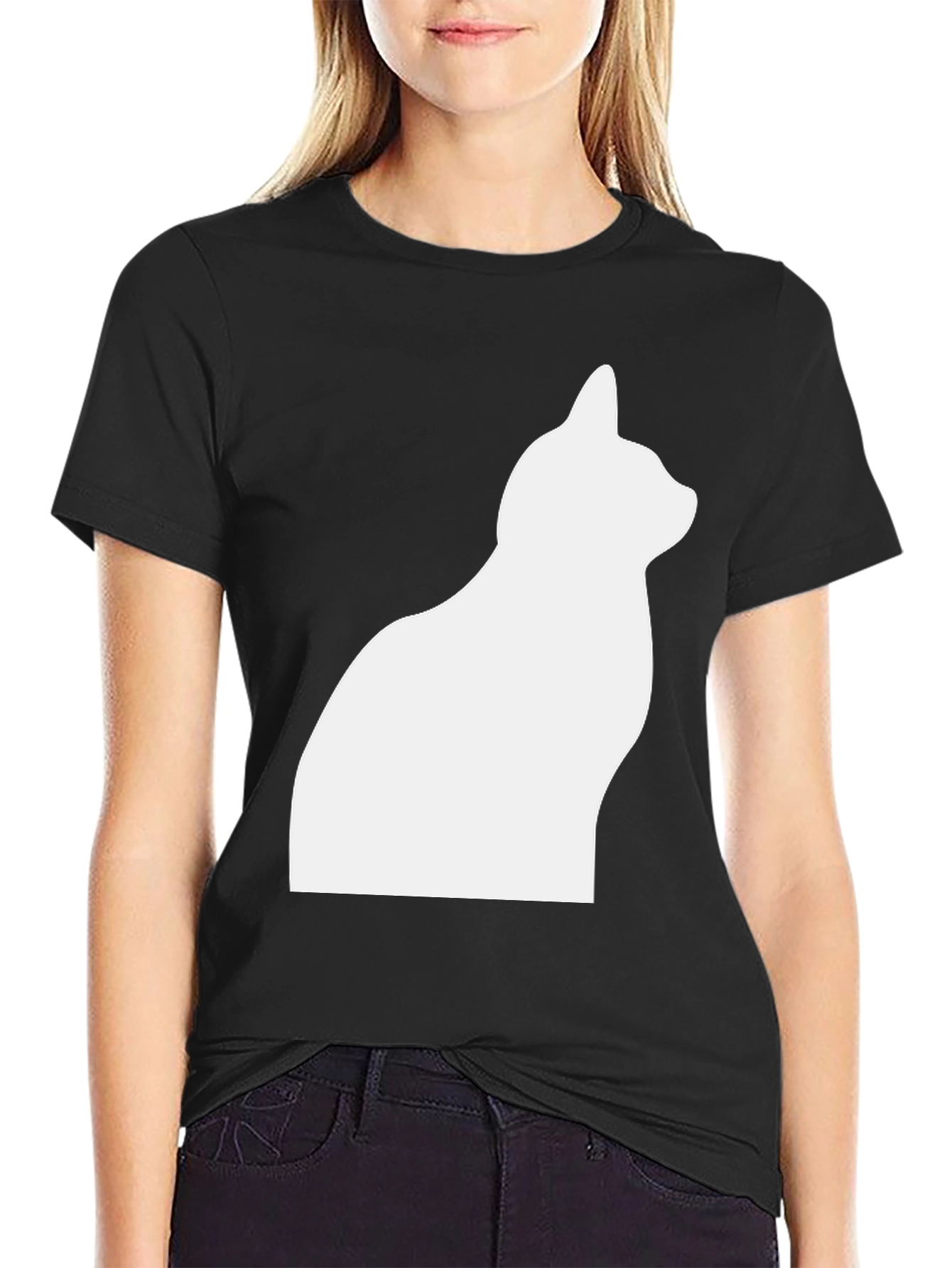 Cat Silhouette T-Shirt - Stylish Black Tee