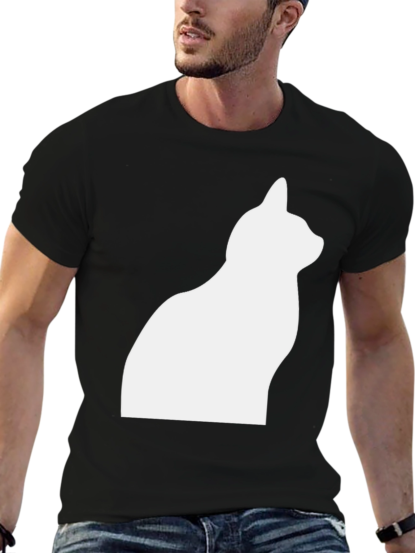 Cat Silhouette T-Shirt - Stylish Black Tee