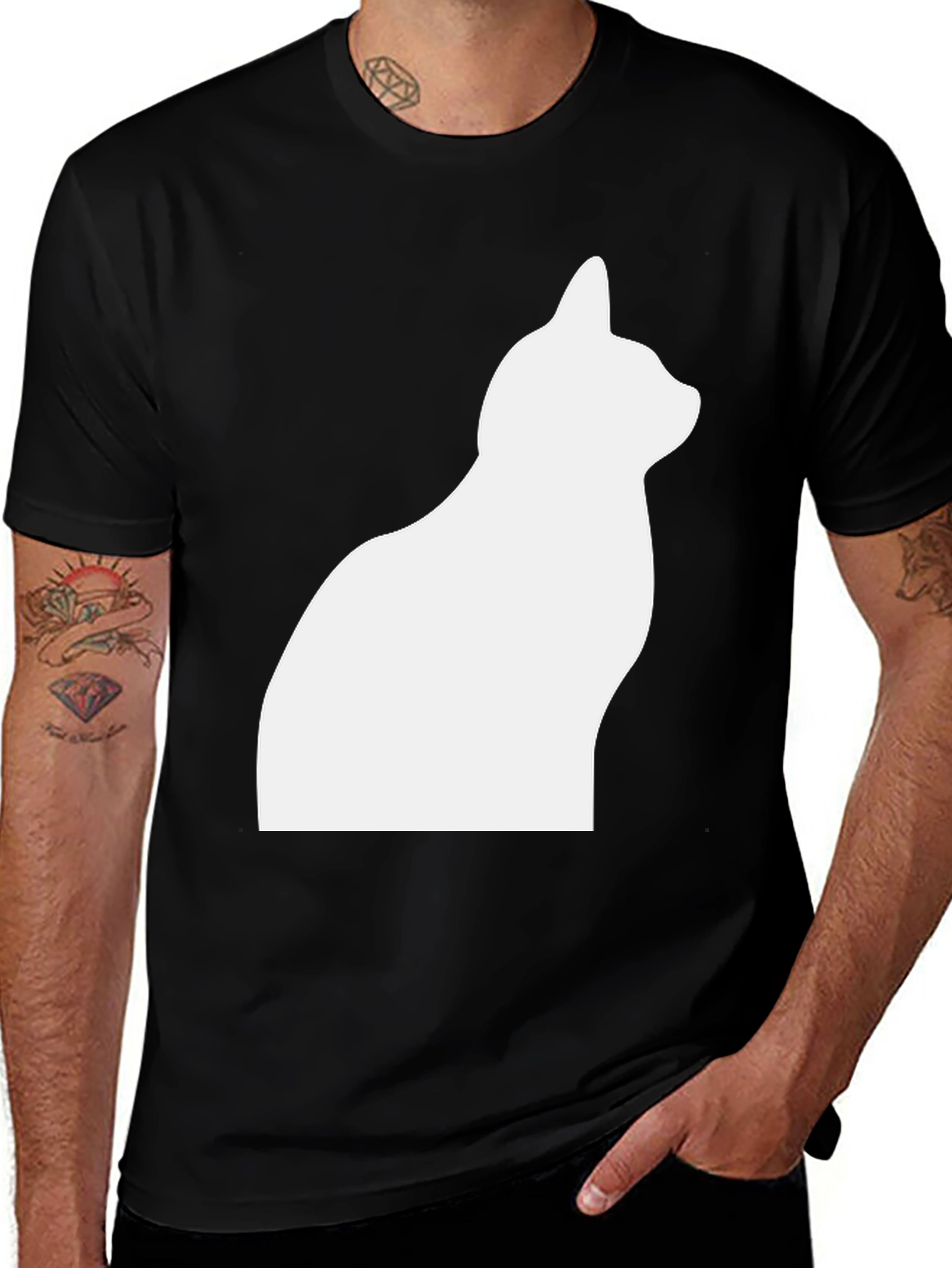Cat Silhouette T-Shirt - Stylish Black Tee