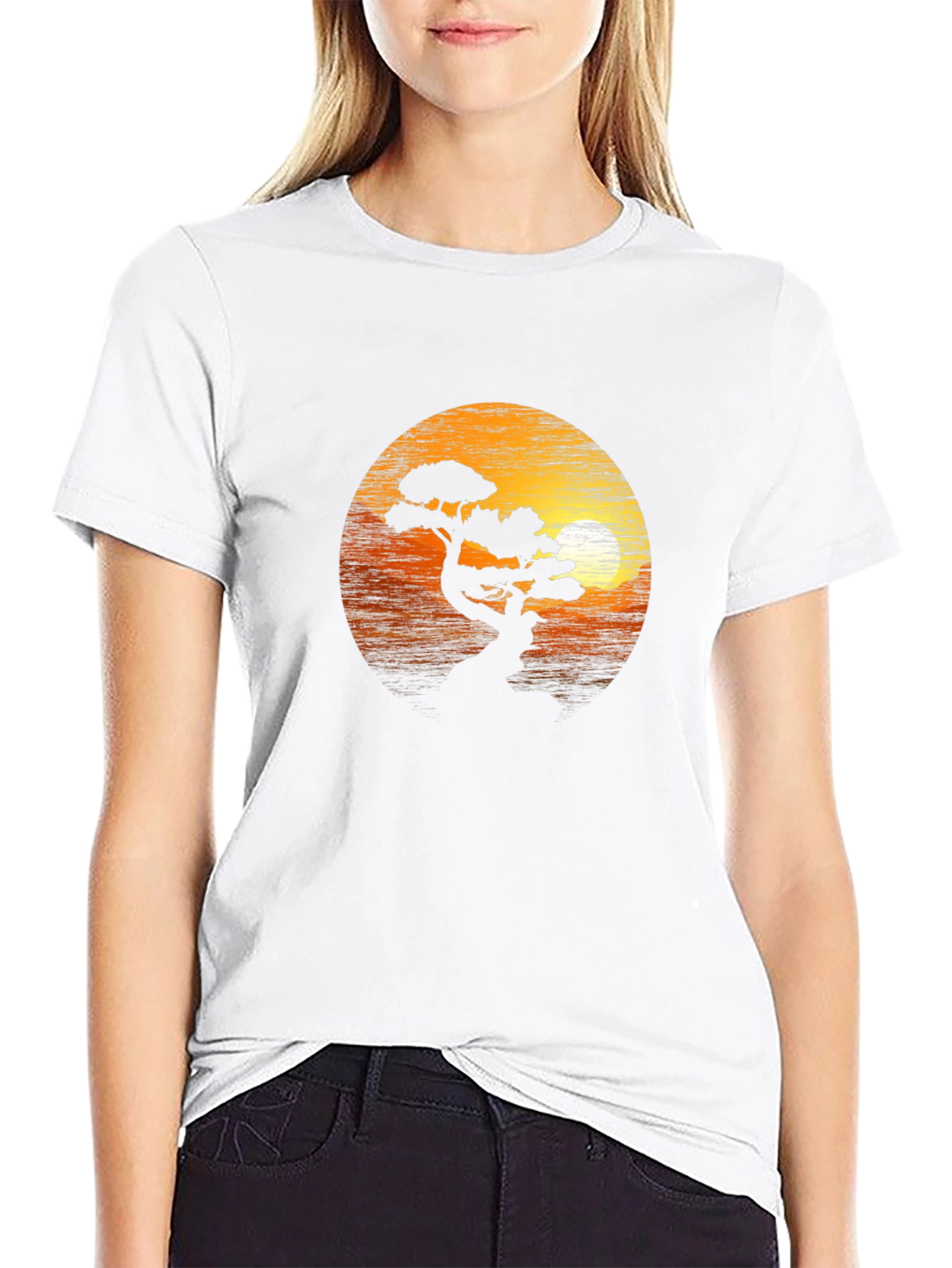 Sunset Bonsai Tree Graphic Tee - Black