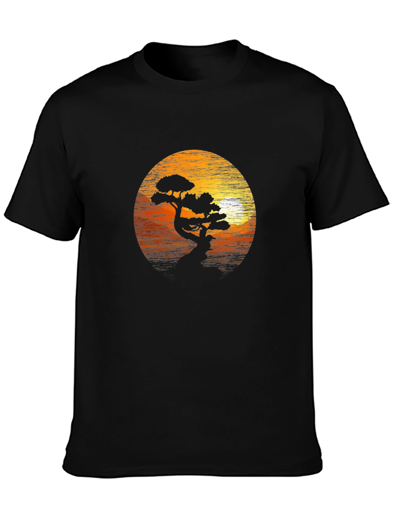 Sunset Bonsai Tree Graphic Tee - Black