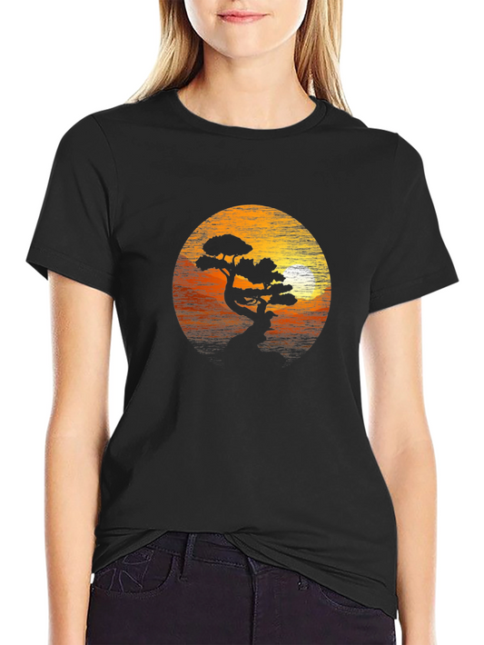 Sunset Bonsai Tree Graphic Tee - Black