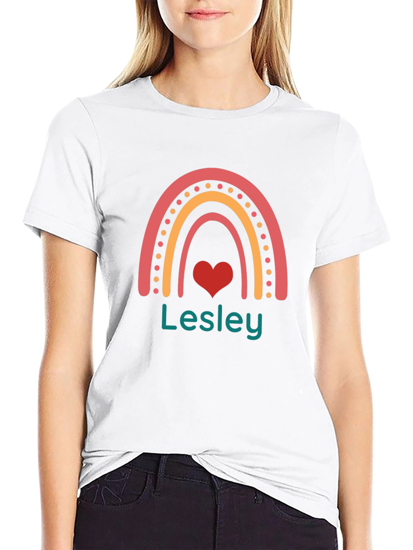 Lesley Rainbow Heart Personalized T-Shirt