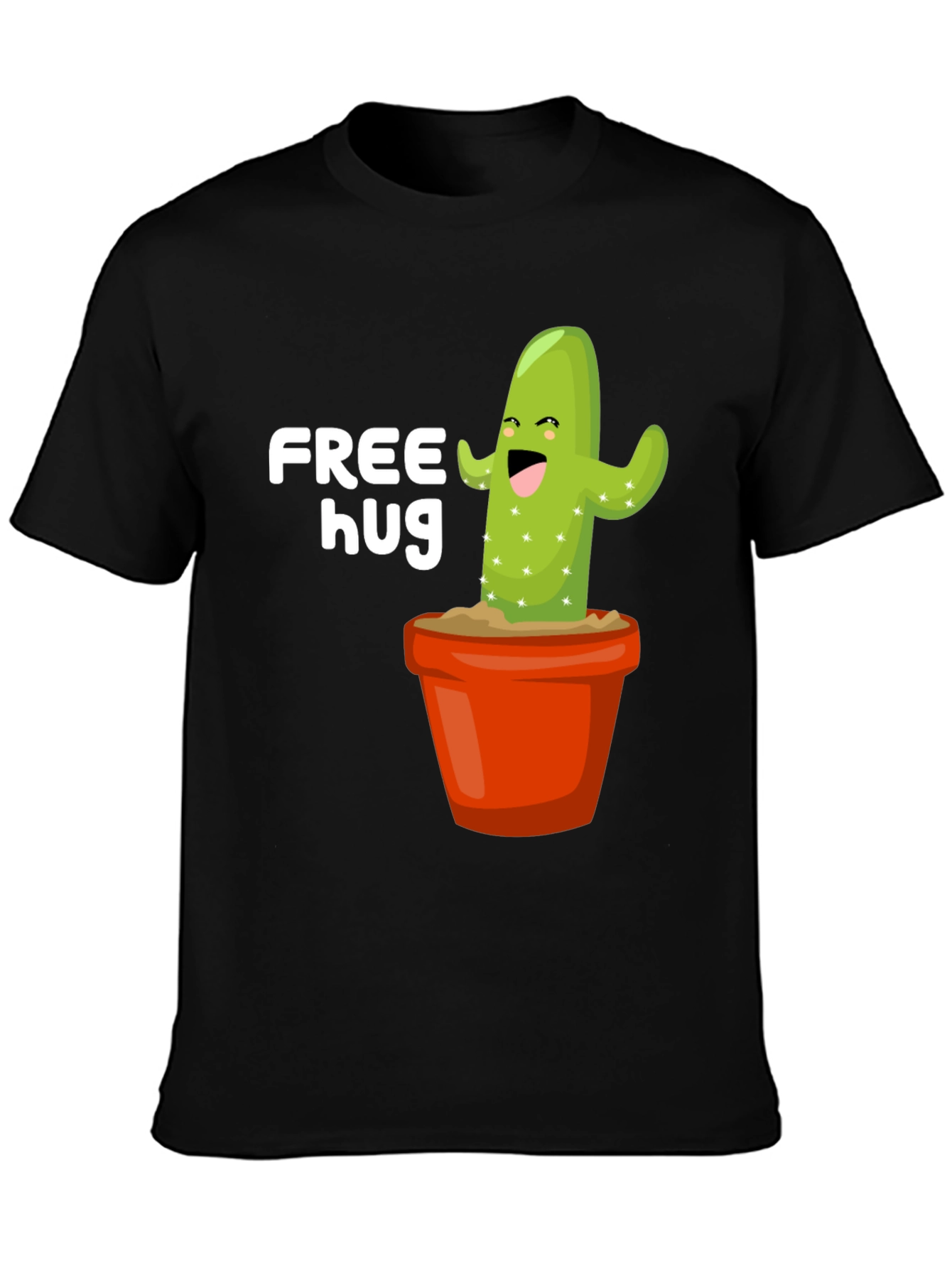 Free Hug Cactus Graphic Tee - Black Cotton T-Shirt