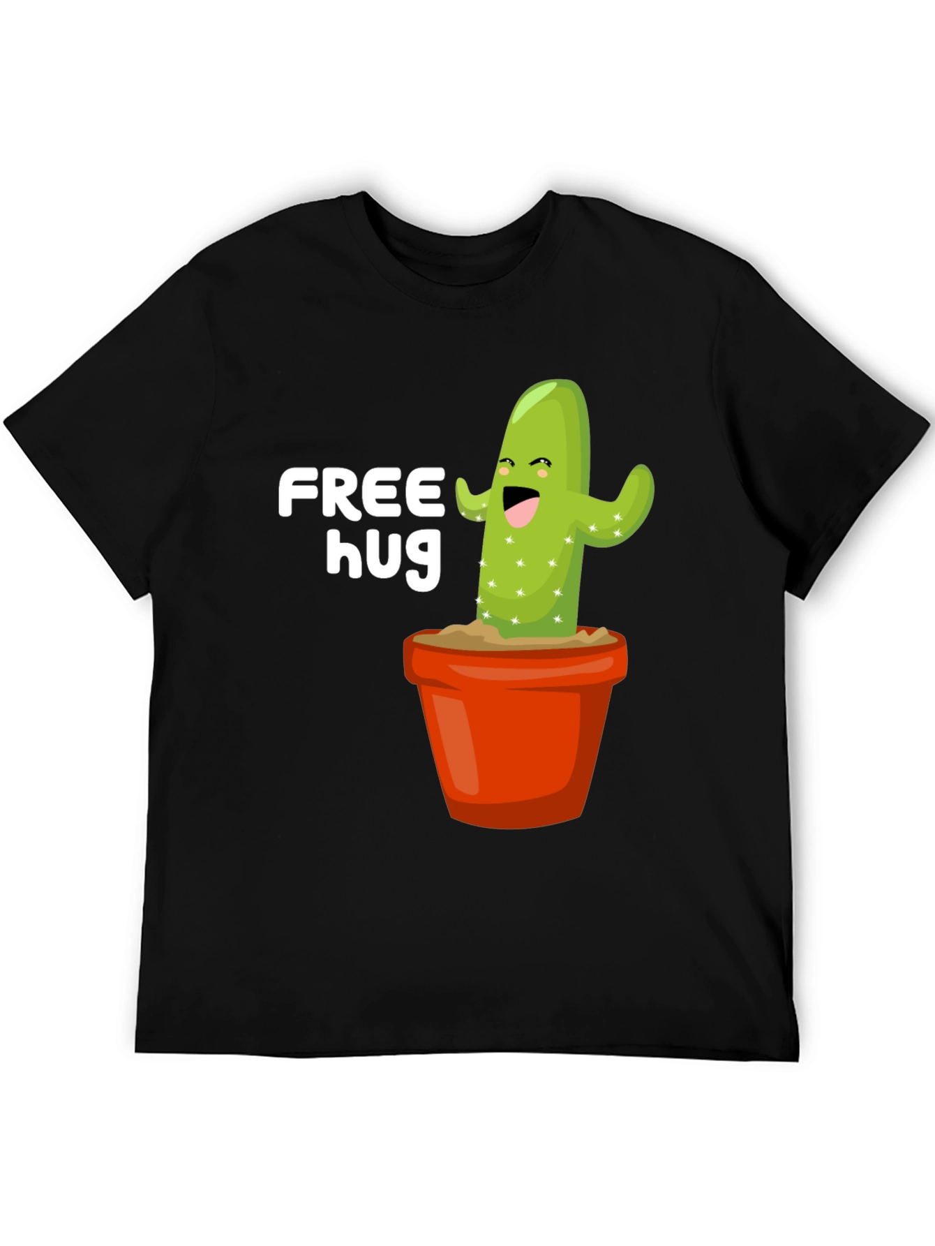 Free Hug Cactus Graphic Tee - Black Cotton T-Shirt