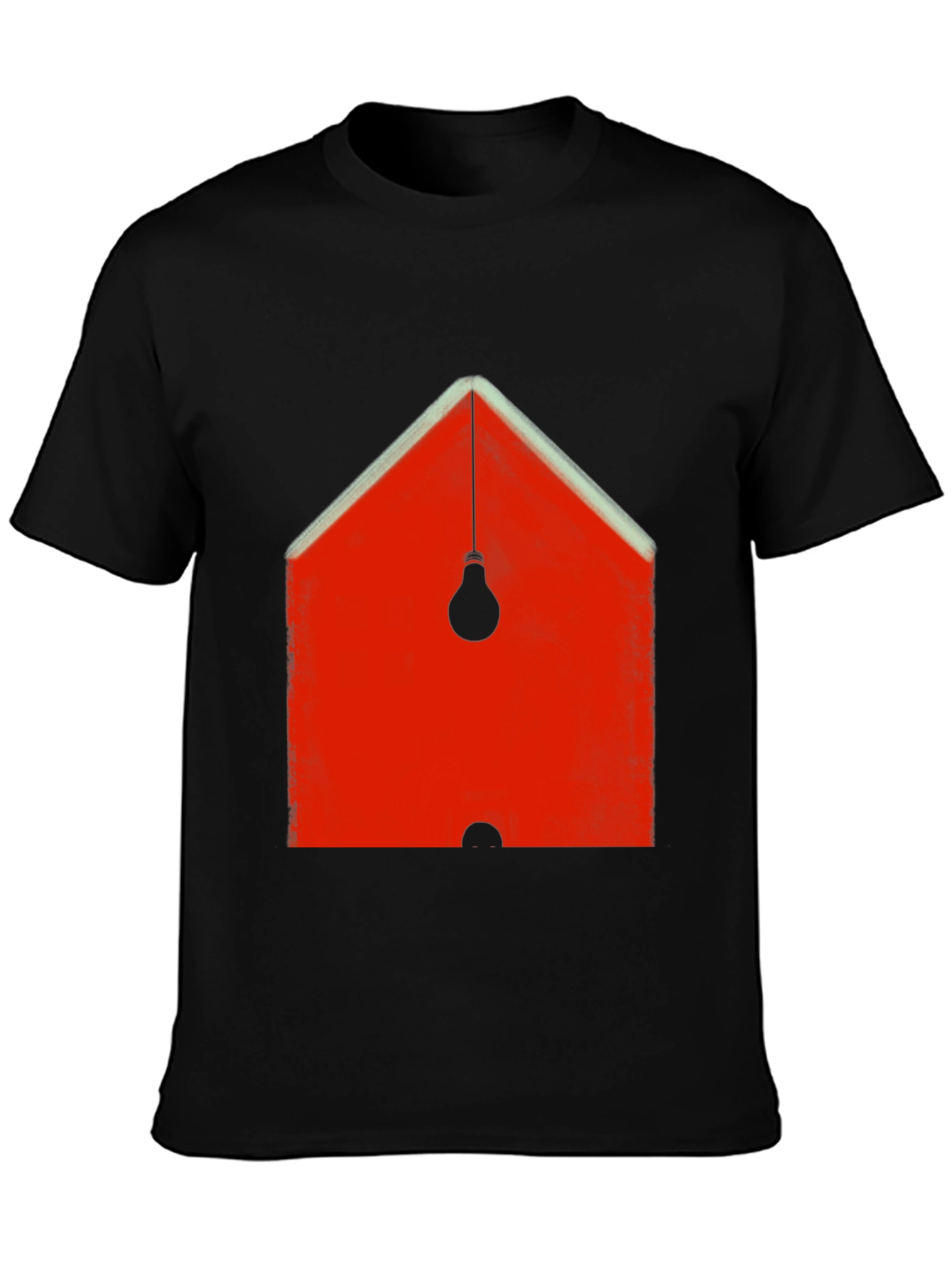Abstract Red House & Lightbulb Graphic Black T-Shirt