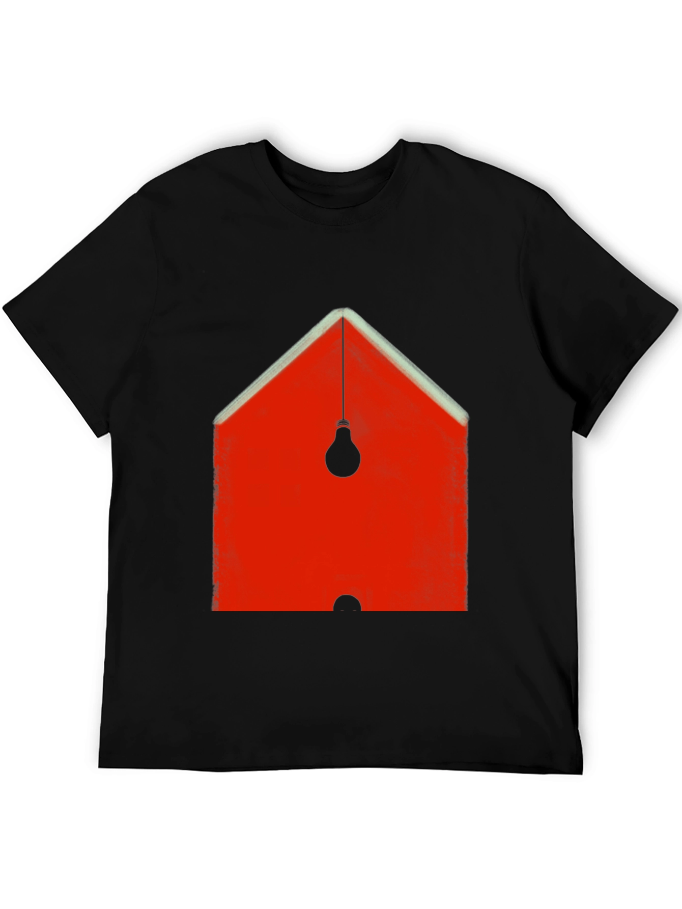 Abstract Red House & Lightbulb Graphic Black T-Shirt
