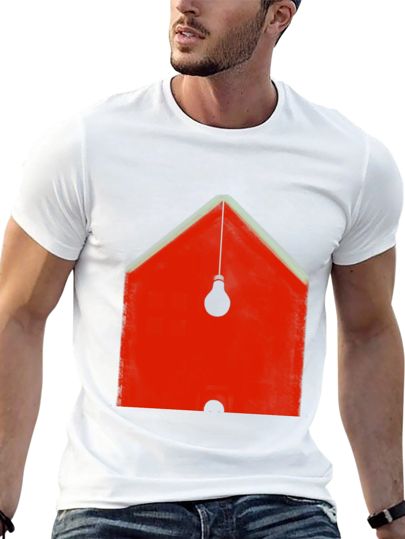Abstract Red House & Lightbulb Graphic Black T-Shirt