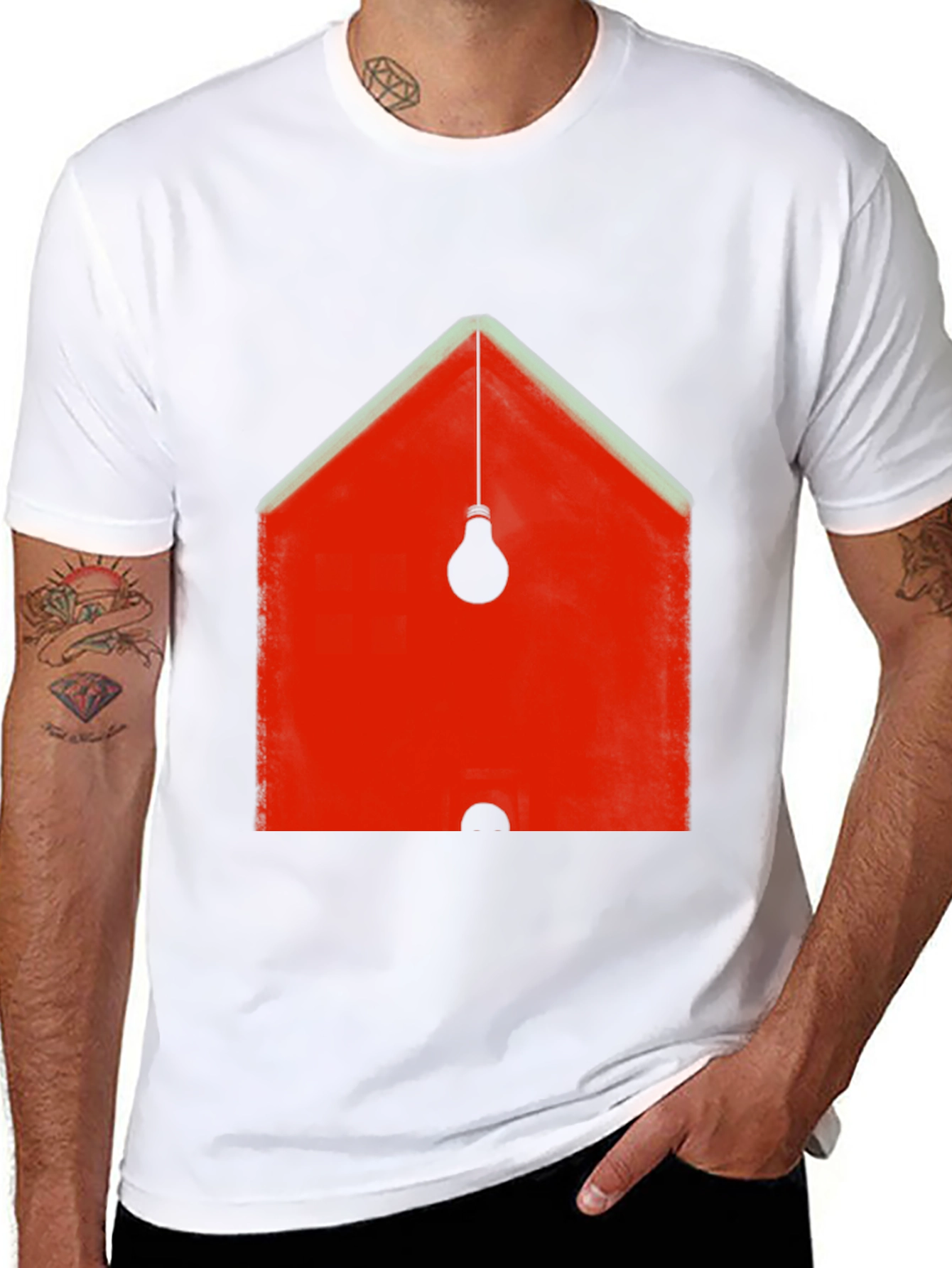 Abstract Red House & Lightbulb Graphic Black T-Shirt