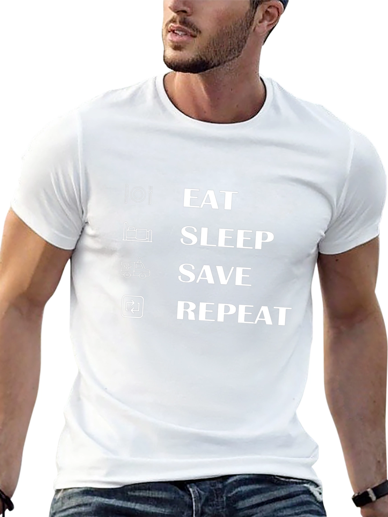 Eat Sleep Save Repeat Graphic Tee - Black