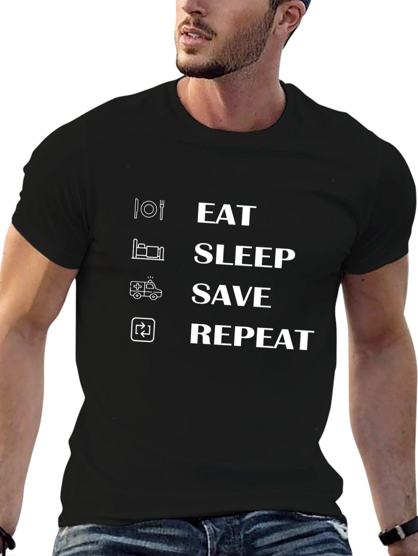 Eat Sleep Save Repeat Graphic Tee - Black