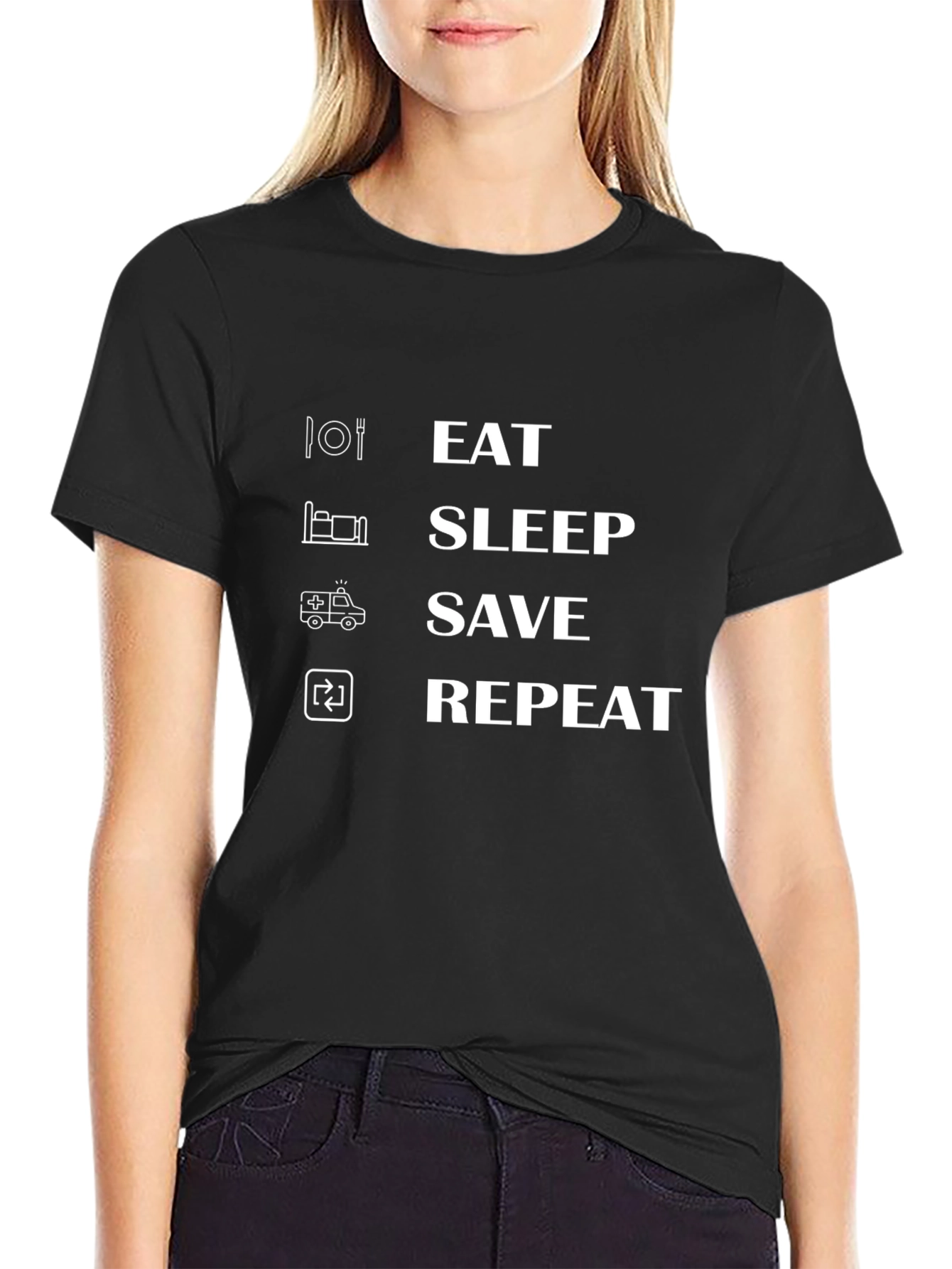 Eat Sleep Save Repeat Graphic Tee - Black