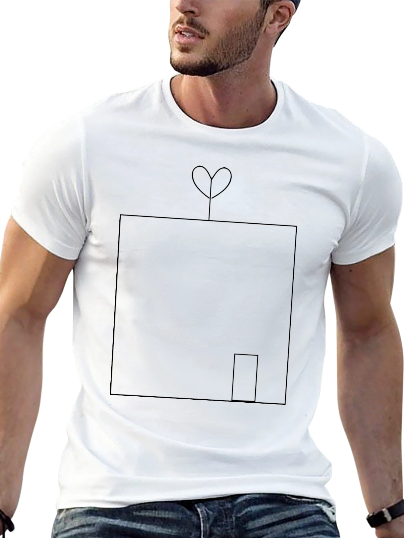 Modern Heart House Graphic Tee - Soft Black Cotton
