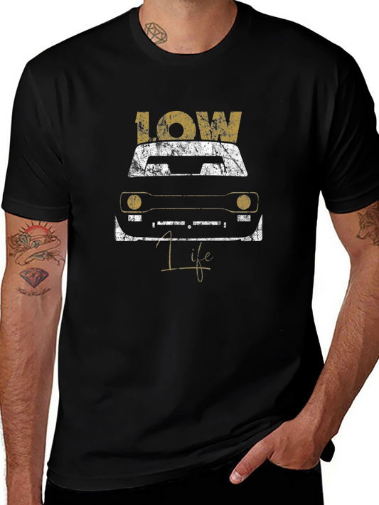 Low Life Car Graphic Tee - Black Cotton T-Shirt
