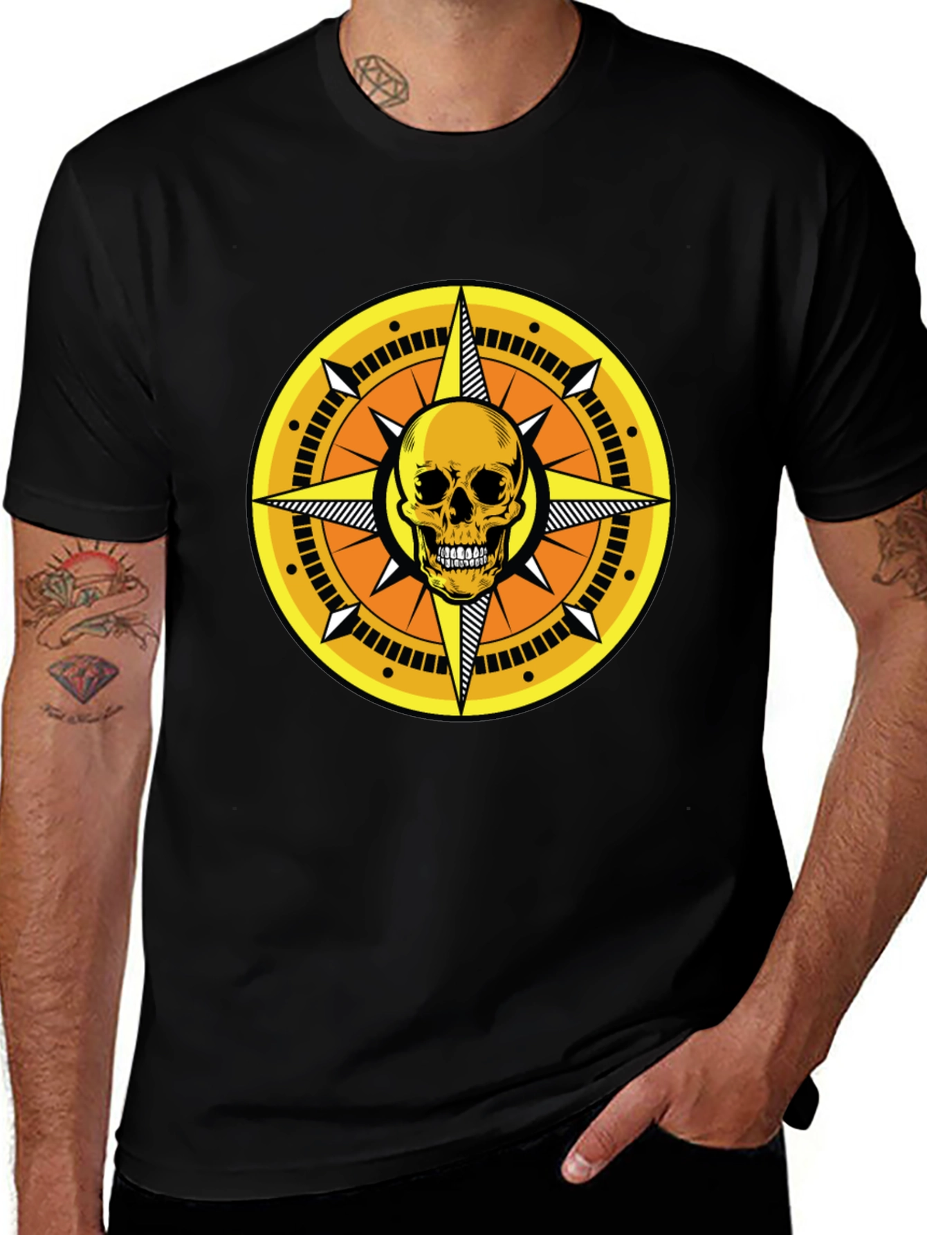Skull Compass Graphic Tee - Black Cotton Shirt