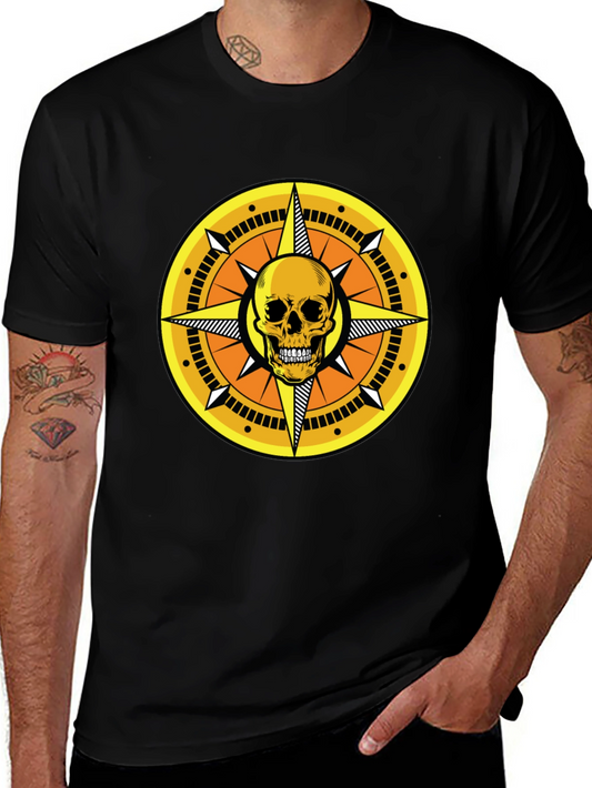Skull Compass Graphic Tee - Black Cotton Shirt