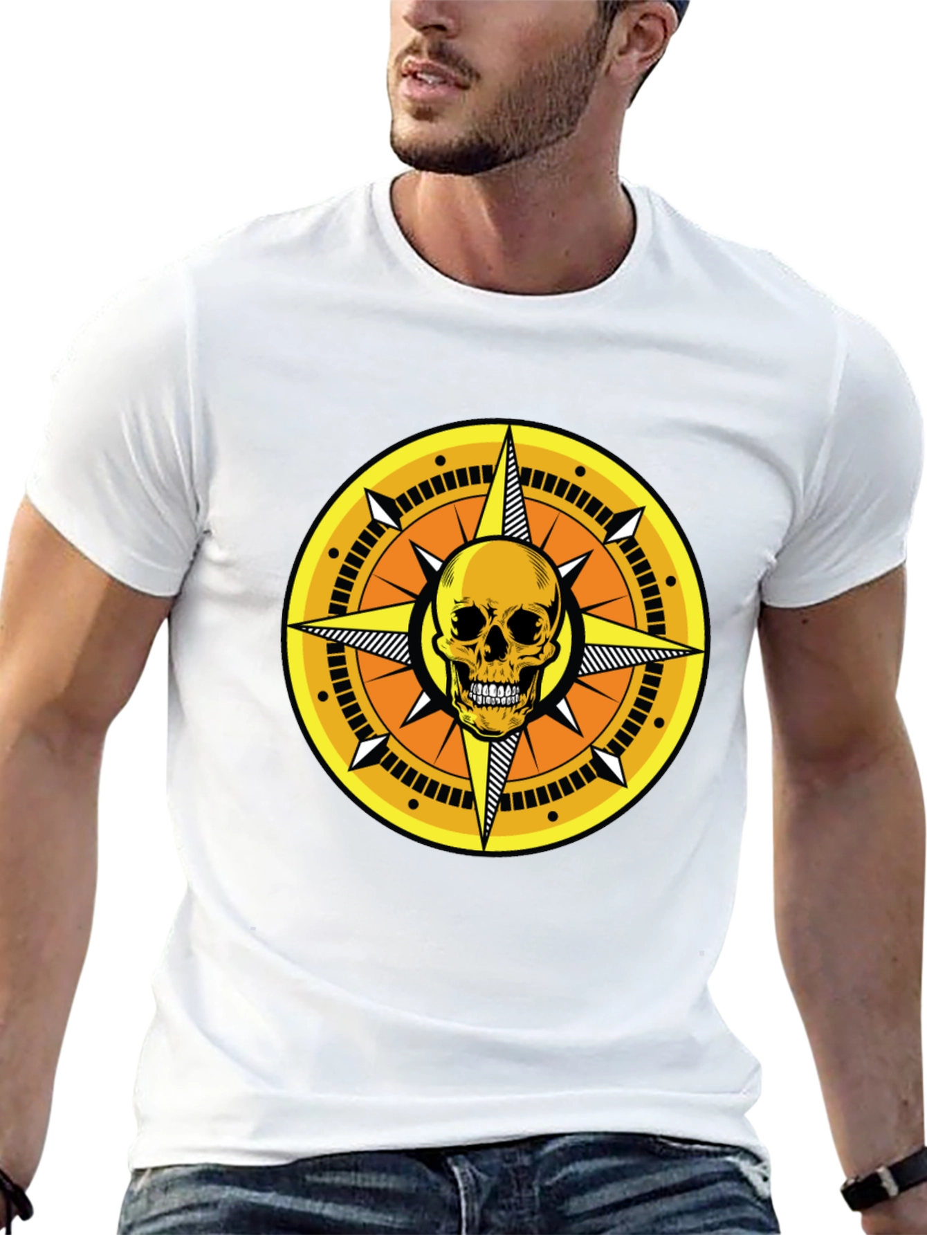 Skull Compass Graphic Tee - Black Cotton Shirt