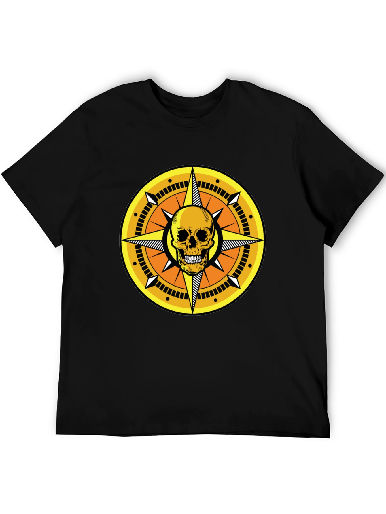Skull Compass Graphic Tee - Black Cotton Shirt