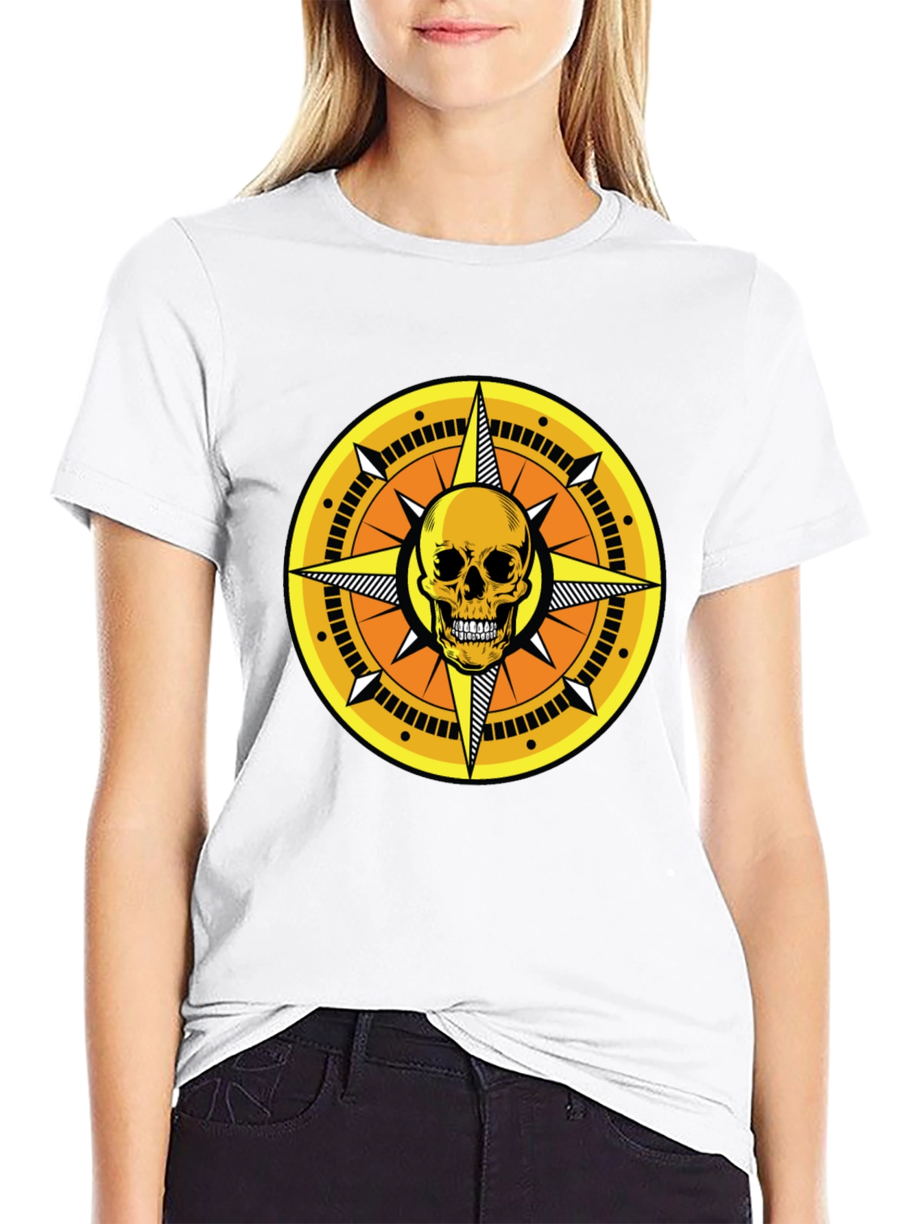 Skull Compass Graphic Tee - Black Cotton Shirt