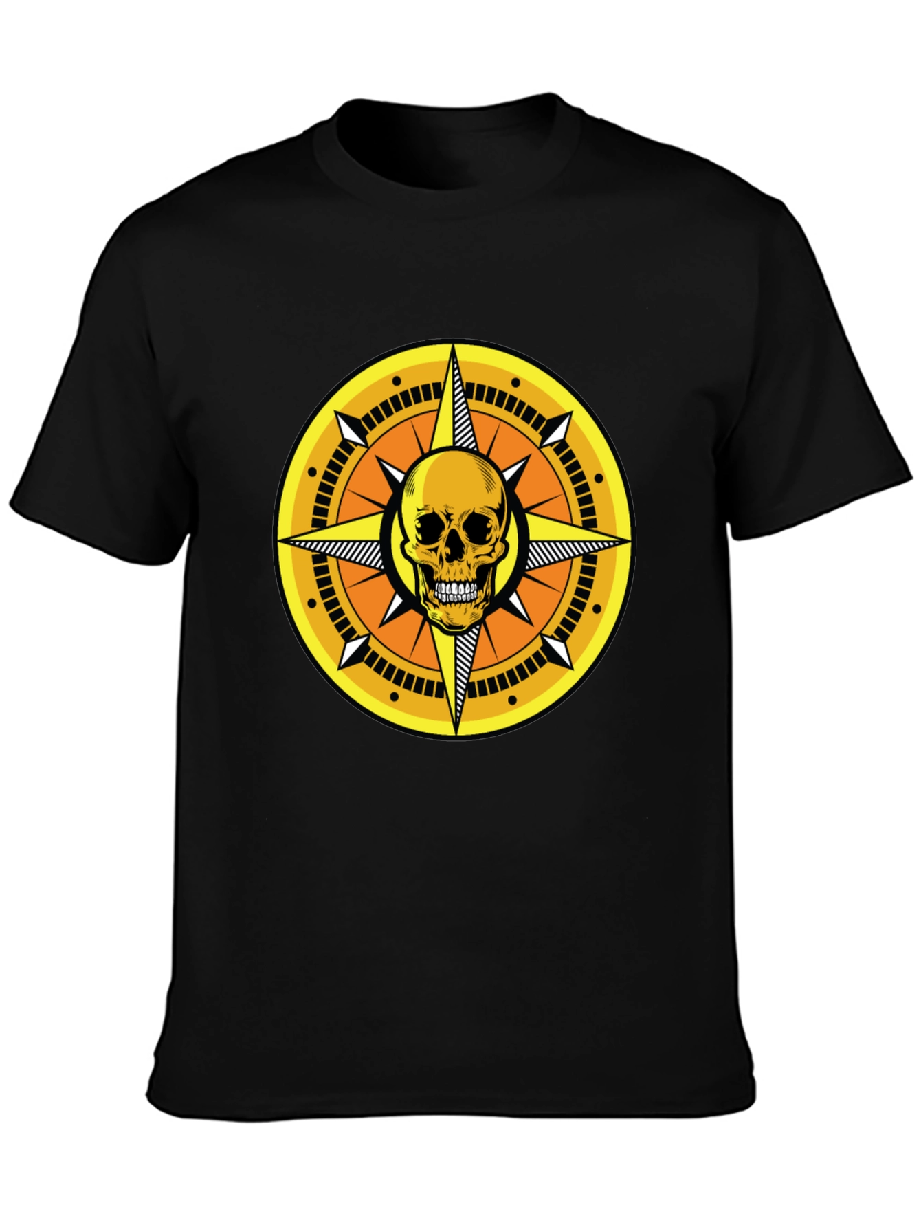 Skull Compass Graphic Tee - Black Cotton Shirt