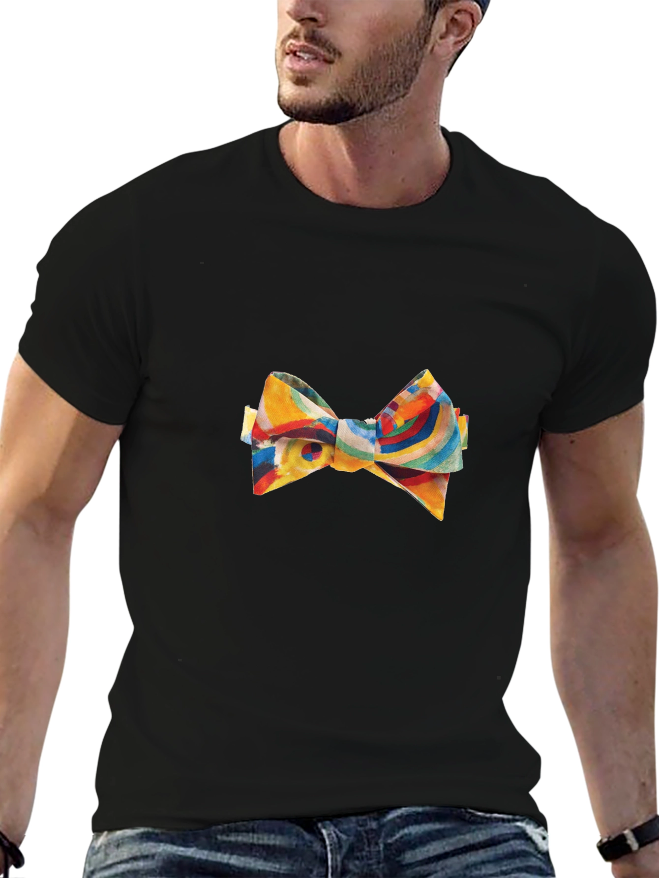 Abstract Bow Tie Graphic Black Tee