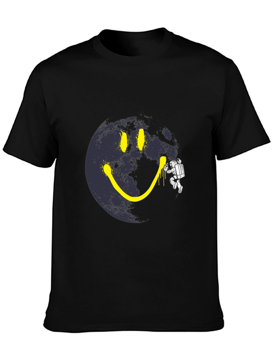 Astronaut Moon Smile T-Shirt - Black Cotton Graphic Tee