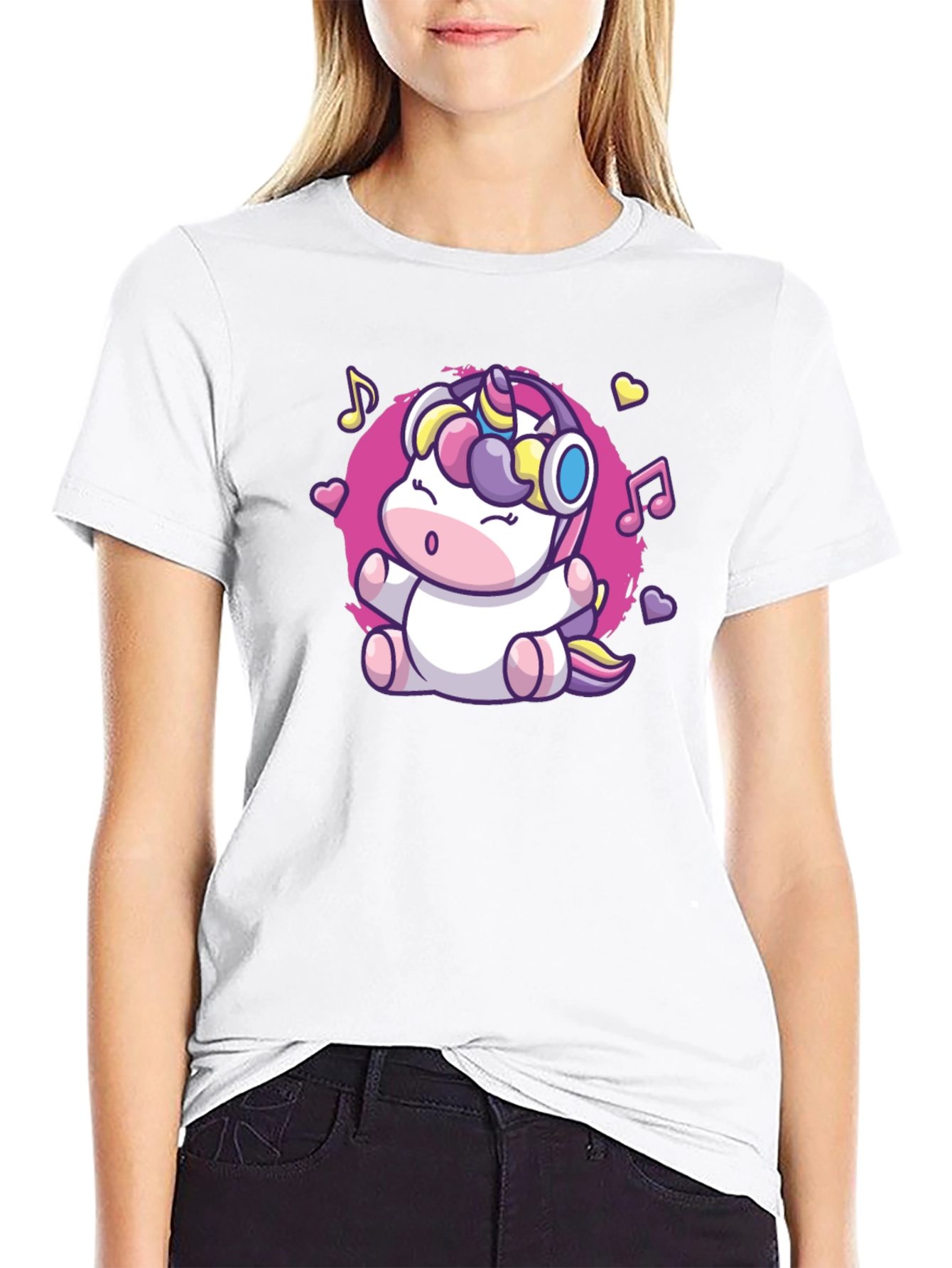 Cute Unicorn Music Lover Black T-Shirt