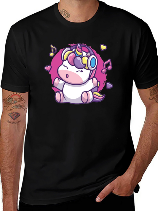 Cute Unicorn Music Lover Black T-Shirt