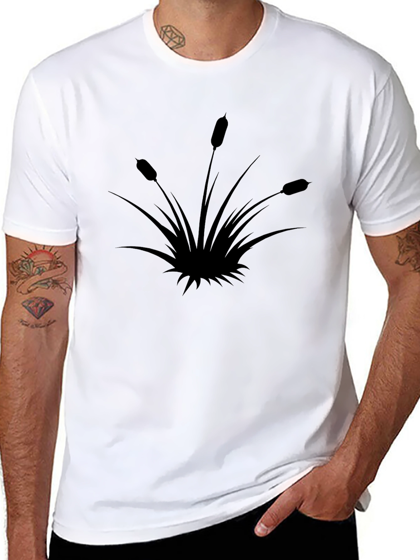 Cattails Graphic Tee - Nature Lovers Black T-Shirt