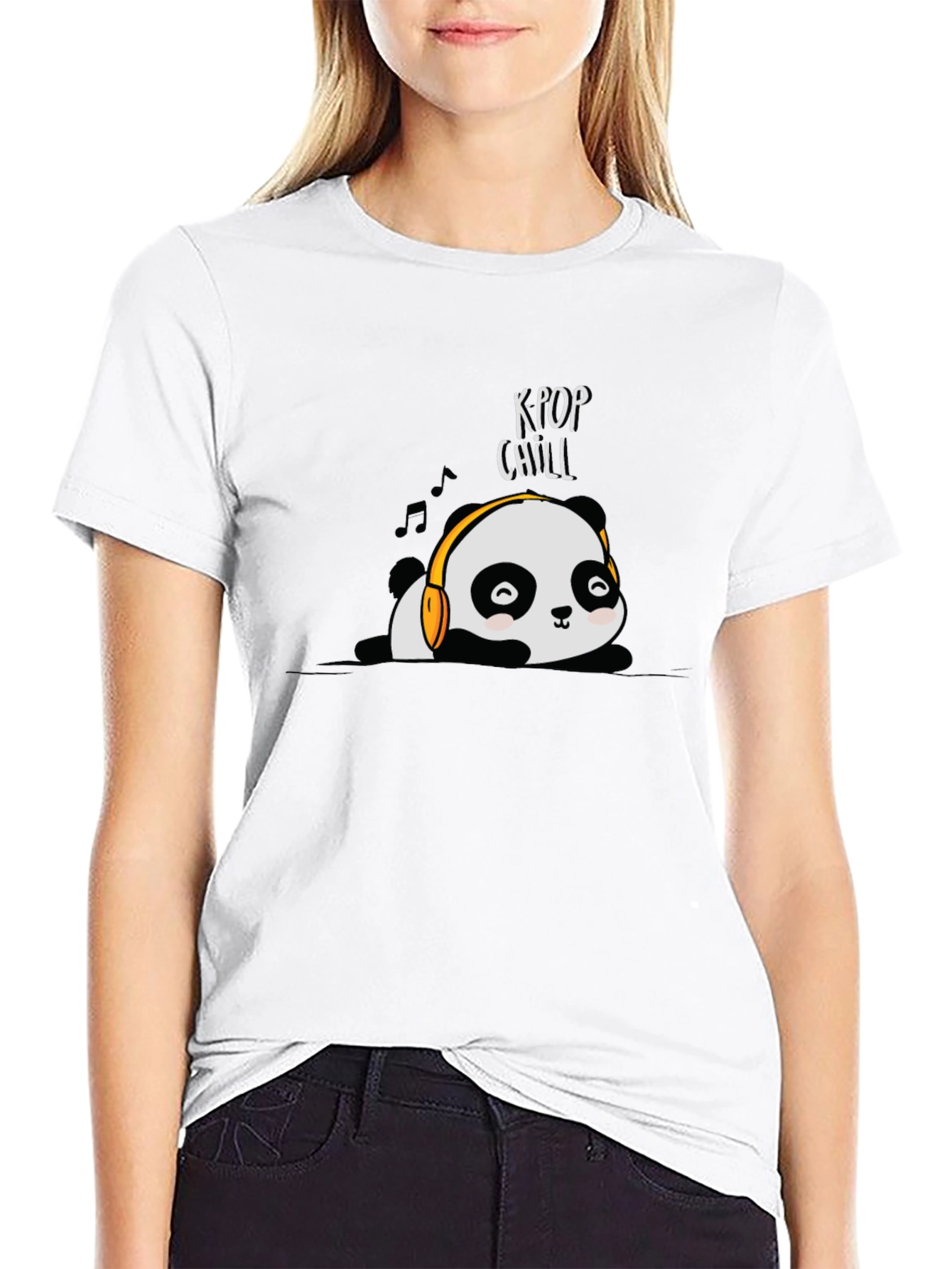 K-Pop Chill Panda Graphic T-Shirt - Black